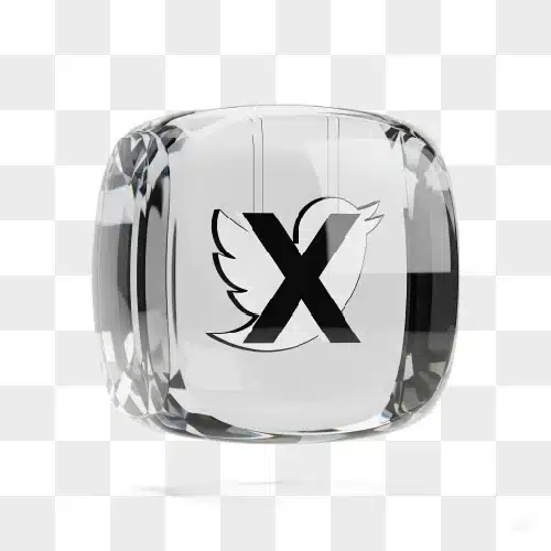 twitter x logo on a clear glass cube