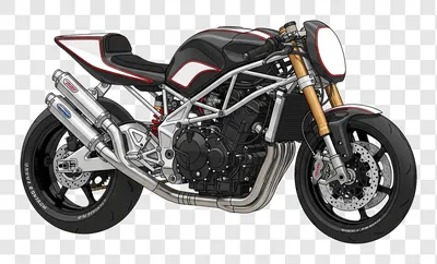 a black and white cafe racer motorcycle on a white background edited
