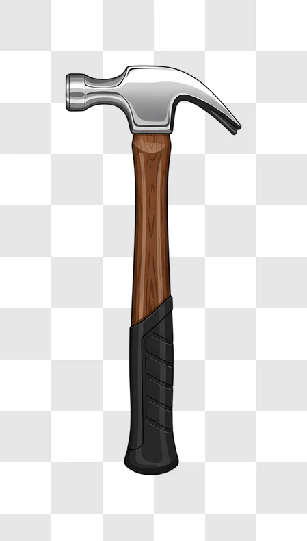a classic claw hammer with a wooden handle and black grip edited