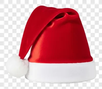 a classic red santa hat with a white trim and pompom
