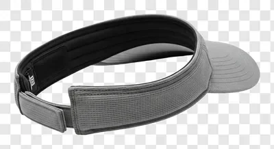 a grey visor with adjustable strap on a white background
