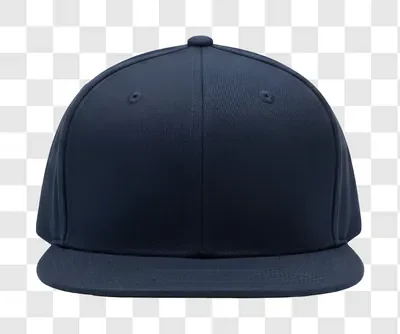 a plain navy blue baseball cap with a flat brim