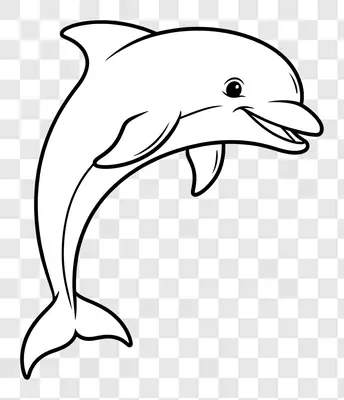a simple line drawing of a happy dolphin jumping out of water
