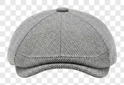 a stylish grey herringbone flat cap worn by men