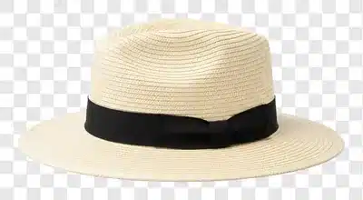 a stylish straw fedora hat with a black ribbon band