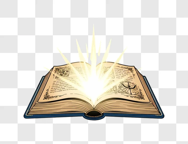 an ancient book glowing with bright light and knowledge edited