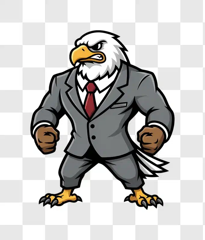 angry business eagle mascot character standing confidently edited