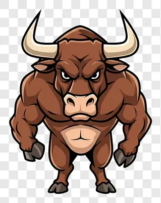 angry muscular bull cartoon character standing fiercely