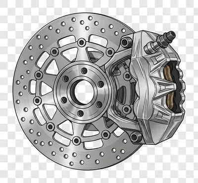 automotive brake disc and caliper illustration