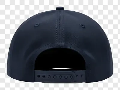 back view of a navy blue baseball cap with adjustable strap