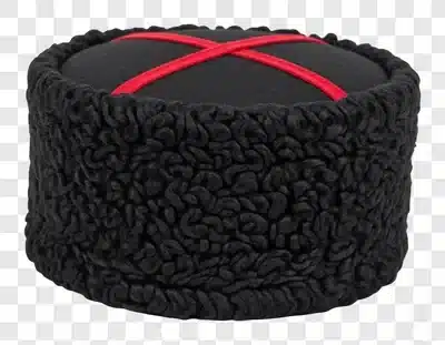 black cossack hat with red cross detail