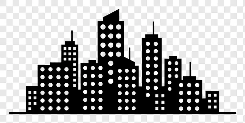black silhouette of a modern city skyline with many buildings edited