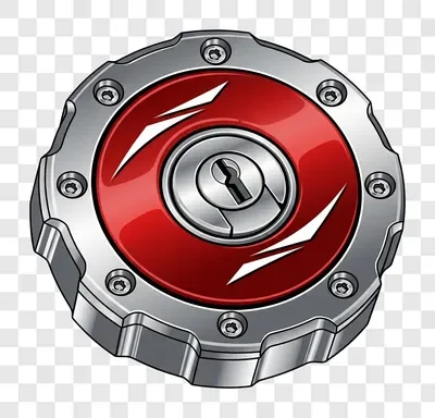 chrome and red fuel tank cap with keyhole