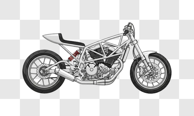 custom cafe racer motorcycle line art illustration