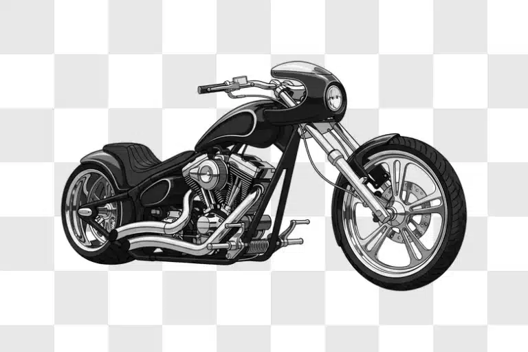 custom chopper motorcycle side view black and white edited