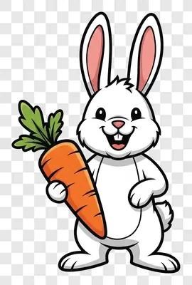 cute cartoon white rabbit holding a fresh carrot
