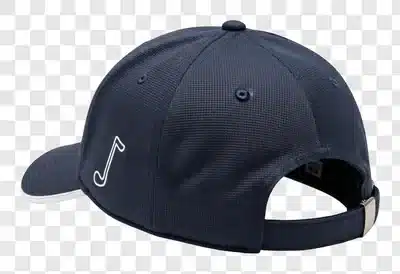 dark blue golf cap with white logo on back