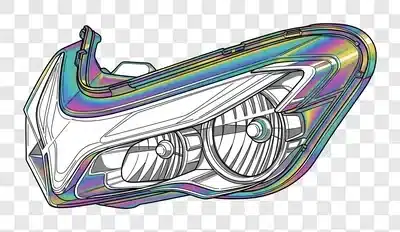 detailed illustration of a modern car headlight with iridescent highlights edited edited