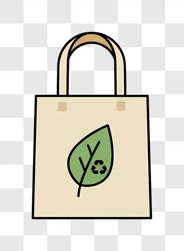 eco friendly tote bag with leaf and recycle symbol edited