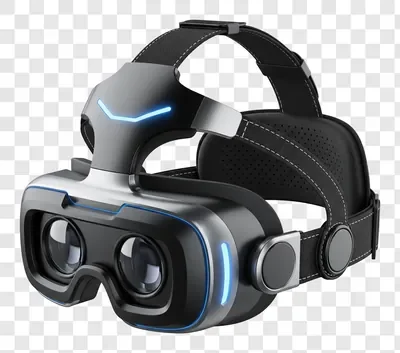 futuristic virtual reality headset with blue led accents