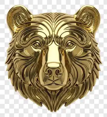 golden bear head sculpture detailed realistic 3d render