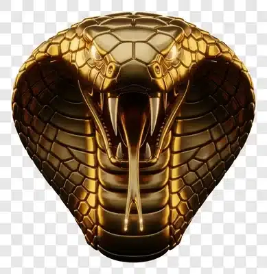 golden cobra head with fangs and hood displayed