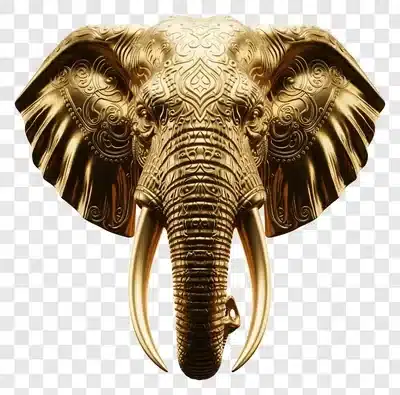 golden elephant head sculpture with intricate patterns