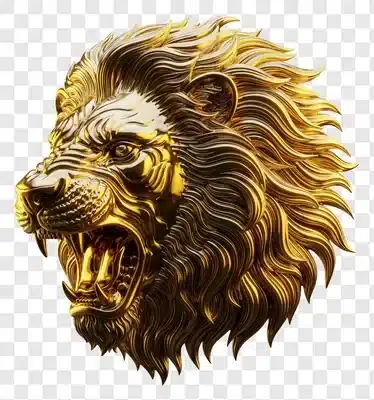 golden lion head sculpture roaring fiercely