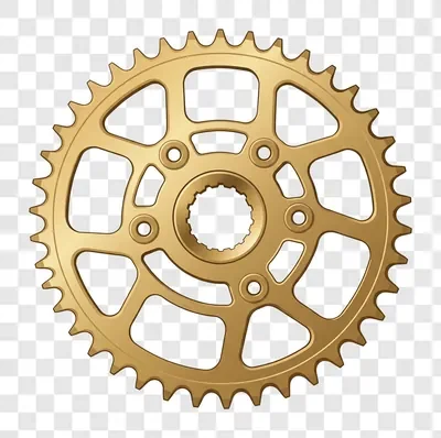 golden motorcycle sprocket with intricate design