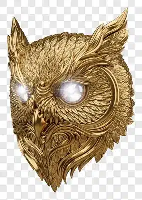 golden owl mask with glowing eyes