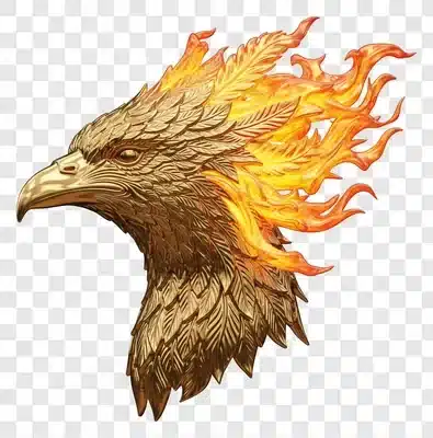 golden phoenix head sculpture with fiery mane