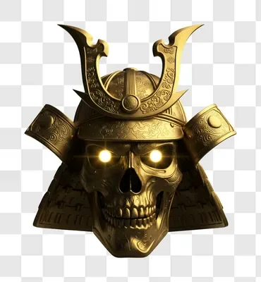 golden samurai skull warrior helmet with glowing eyes