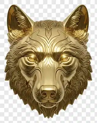 golden wolf head sculpture majestic wild animal art