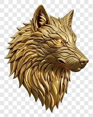 golden wolf head sculpture wall mount