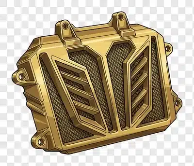 golden futuristic mechanical device with intricate details