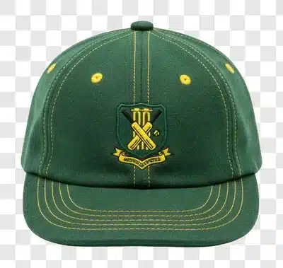 green baseball cap with emblem