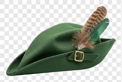 green robin hood hat with feather and buckle