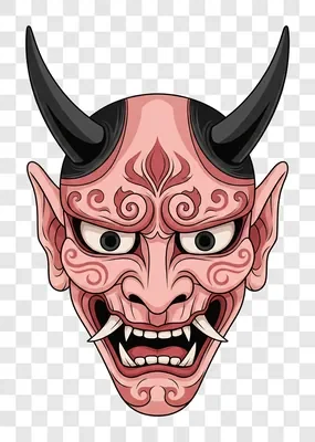 japanese oni mask illustration with horns and fierce expression