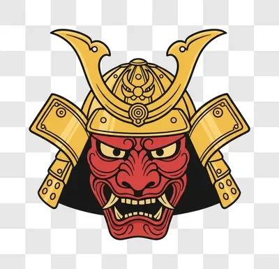 japanese oni mask samurai warrior helmet illustration