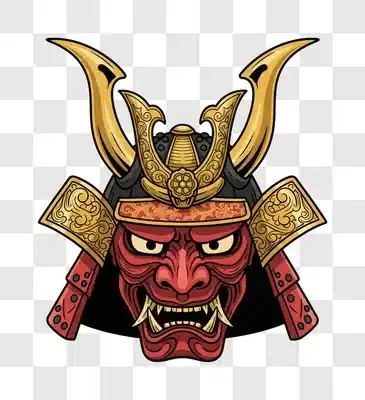 japanese samurai oni mask warrior helmet illustration