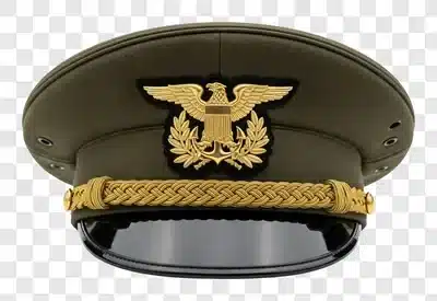 military officer cap with golden emblem and braid