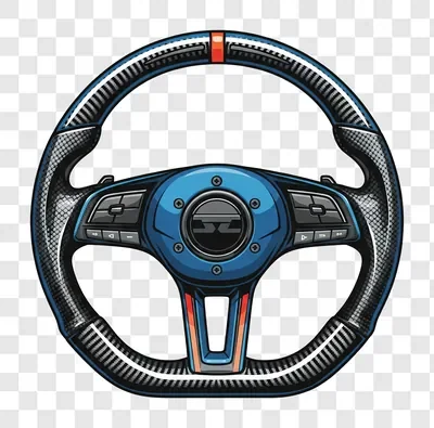 modern sports car steering wheel with blue accents