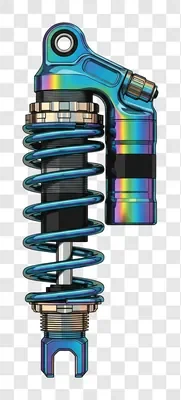 motorcycle rear shock absorber with rainbow oil slick finish