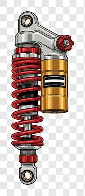 motorcycle shock absorber with red spring and gold reservoir