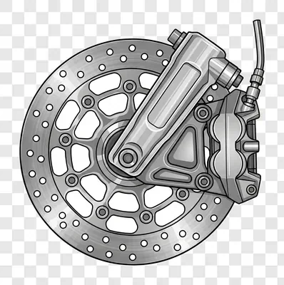 motorcycle silver brake disc and caliper illustration