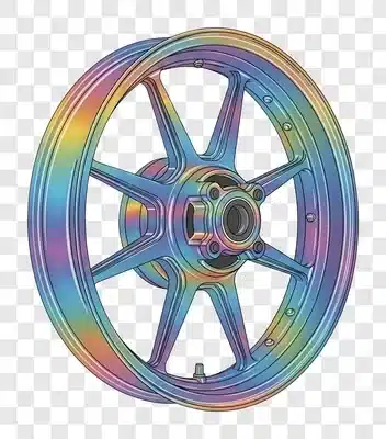motorcycle wheel with rainbow chrome finish