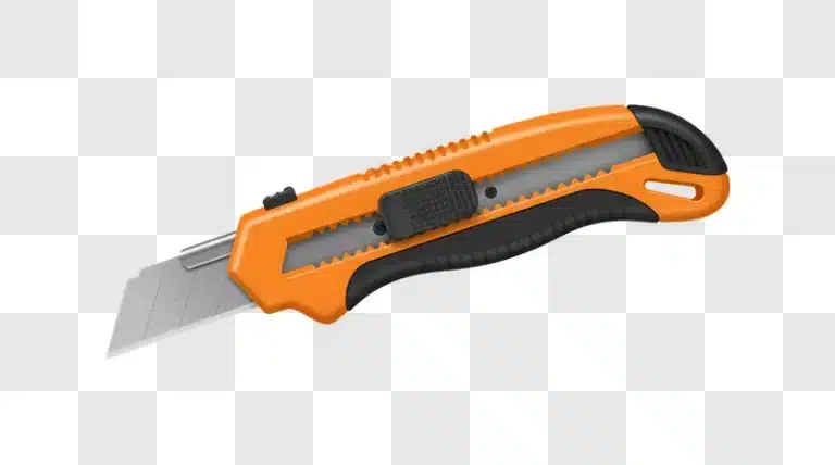 orange and black utility knife with a sharp blade edited