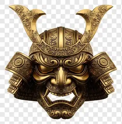 ornate golden samurai mask warrior helmet decoration