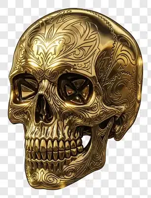 ornate golden skull with intricate engravings