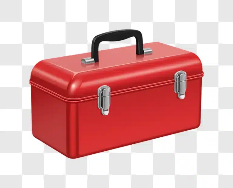 red metal toolbox with handle and latches edited